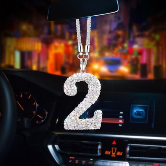 Bling Car Rear View Mirror Accessories Rhinestone Numbers Hanging Ornament 0-10 Automotive Interior Pendant for Women