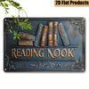 Vintage "Reading Nook" Metal Wall Decor - Retro 2D Flat Plaque for Home Office - Bookworms Ideal Gift