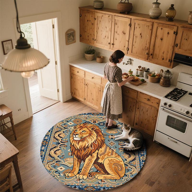 Vintage Pattern Animals,Round Area Rug,Carpet Rug for Living Room Bedroom Sofa Playroom Decor,Non-slip Floor Mat