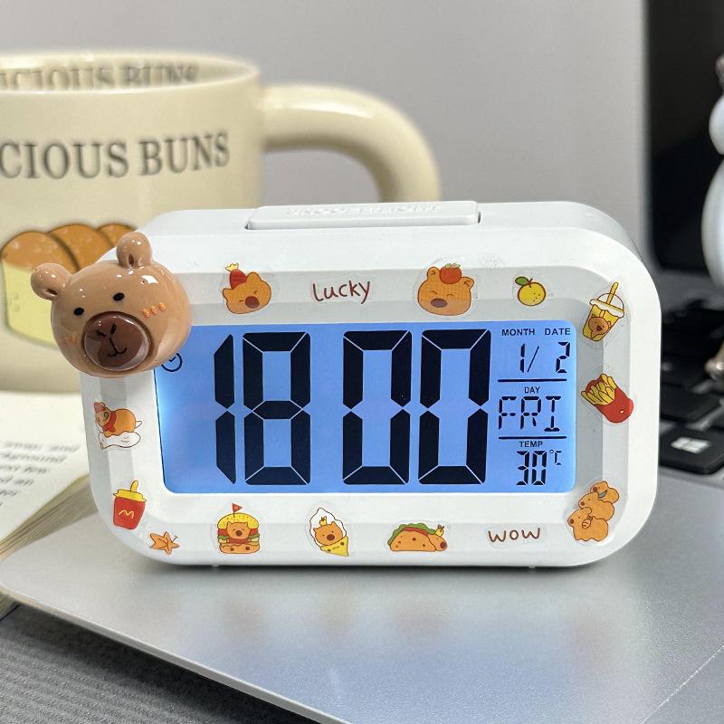 Luminous Cute Beaver Alarm Clock - Multifunctional Silent Desktop Clock with Timer for Dorms and Bedside.