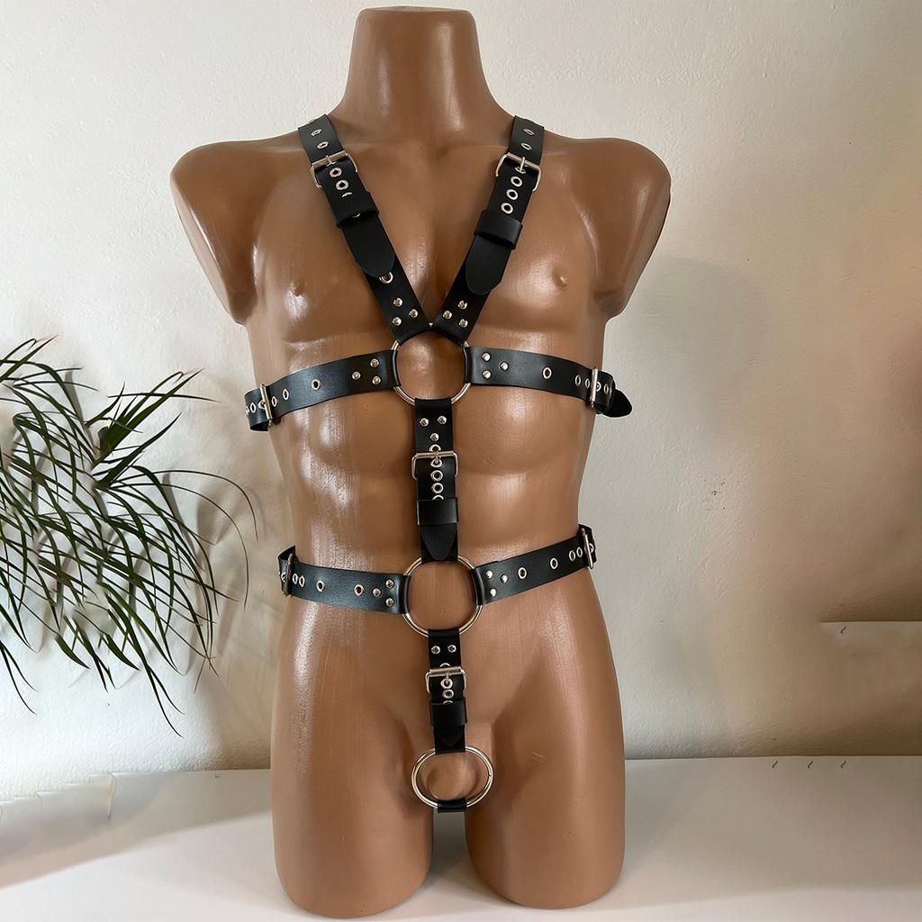 1pc Men's Leather Underwear Full Body Harness, Men's Thongs and Leather Tops, Mens Harnesses