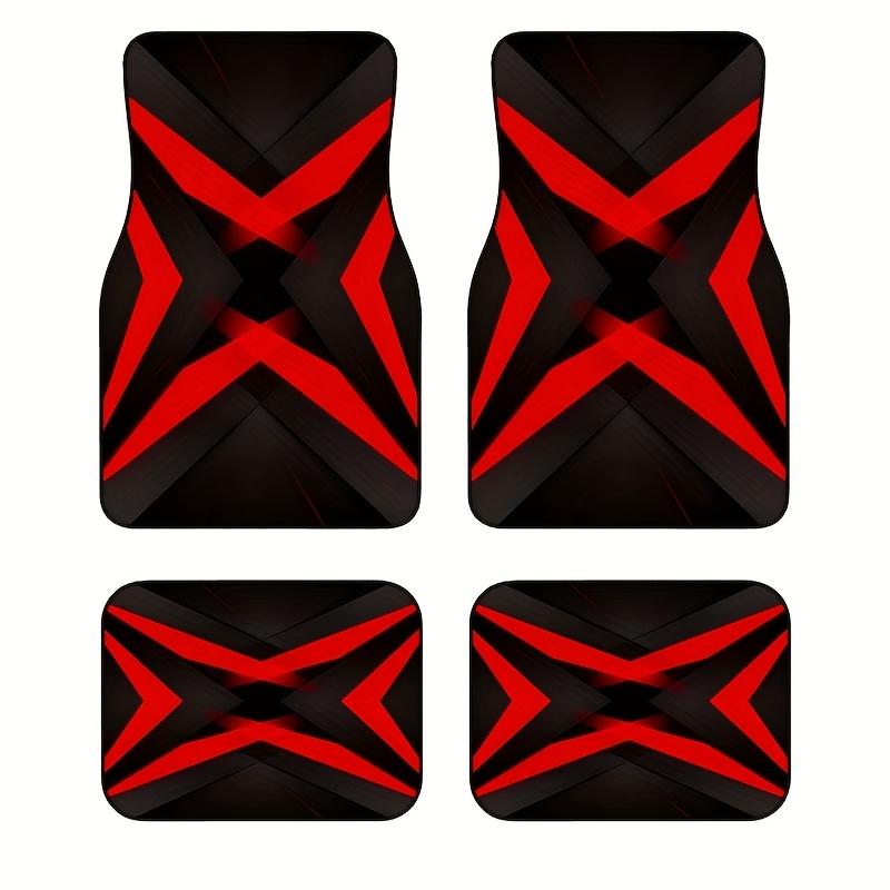 4pcs Black And Red Cross Dynamic Style Car Floor Mats, Trendy Cool Mecha Look, Wear-Resistant And Non-Slip Universal Floor Mats.