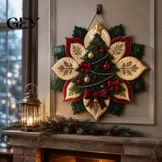 Handmade Fabric Door Hanging Quilted Poinsettia DIY Kit, Christmas Flower Patchwork Sewing Festive Table Centerpiece Decor Crafting Ornament
