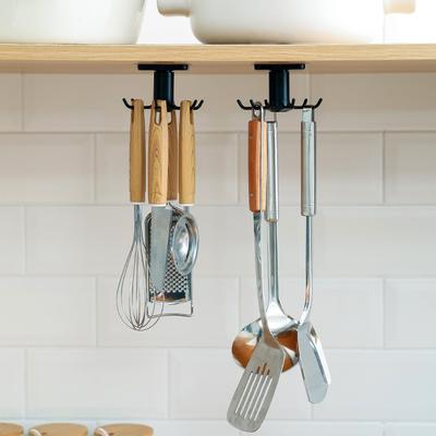 No-punch Kitchen Wall Storage Rack Rotating Hooks Spatulas and Spoons Kitchenware Wall-mounted Sticky Hooks