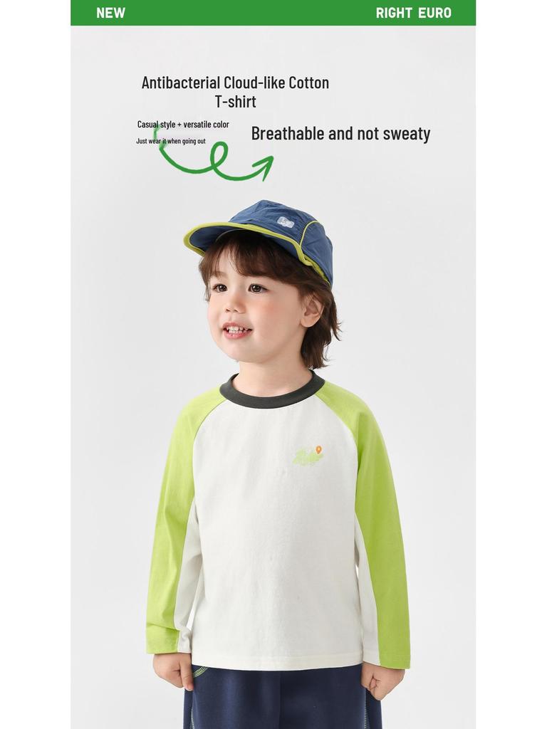 2026 New Boys' Pure Cotton Long-Sleeve T-shirt for Spring/Autumn - Baby Toddler Kids Base Layer