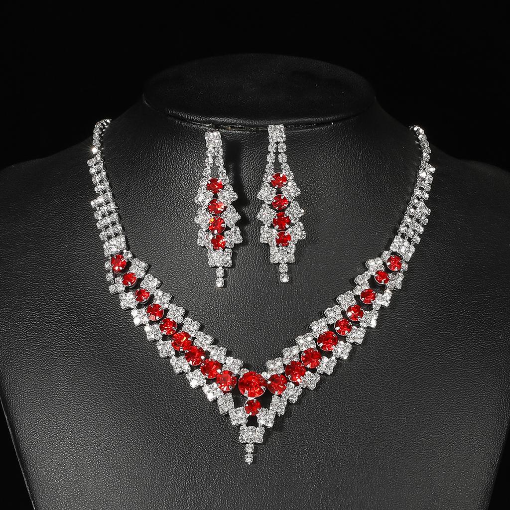 Conjunto de Colar e Brincos de Diamante de Luxo Acessórios para Festa Vestido de Casamento Jantar Corrente de Colar e Brincos de Strass da Moda para Meninas