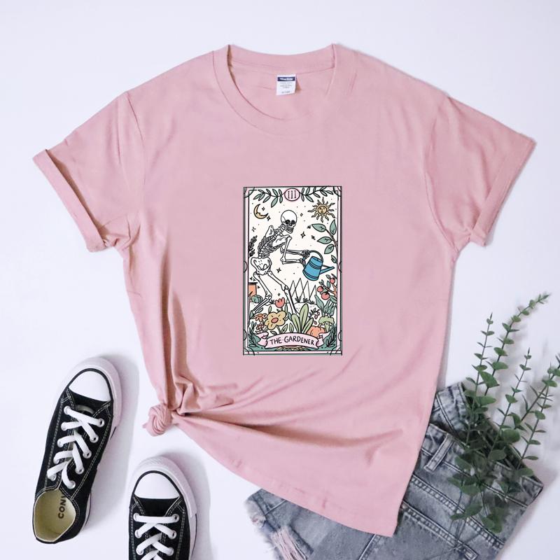 The Gardener Tarot Tshirt Aesthetic Plant Mom Gift Tshirt Gothic Unisex Skeleton Gardening Tee Shirt Top