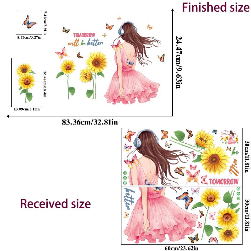 Sunflower Confident Girl Wall Sticker Self-Adhesive Inspirational Quotes Women Bedroom Decoration Headboard Decals