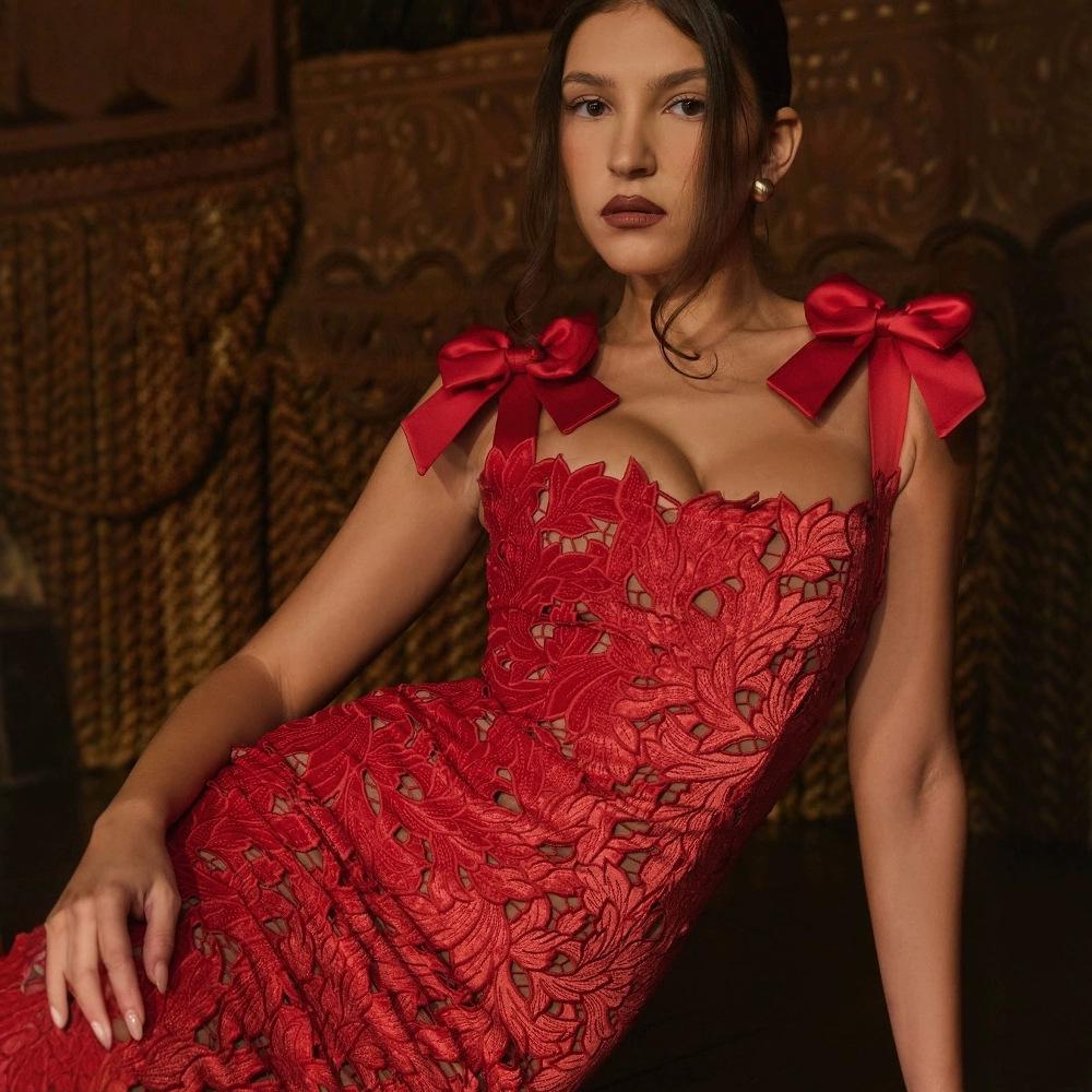 2024 Spring/Summer Strapless Mesh Floral Midi Dress for Vacations, Photoshoots, & Parties