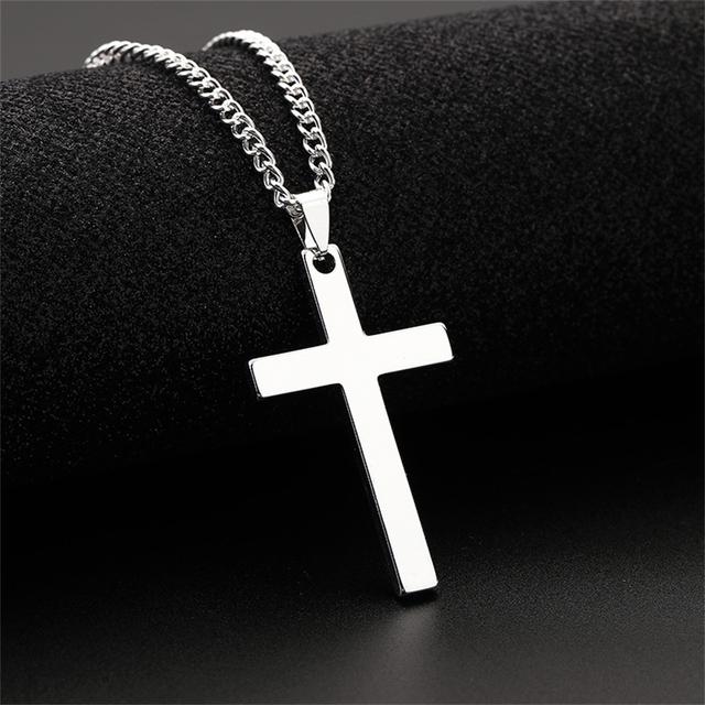 3 Colors Simple Stainless Steel Cross Pendant Necklace Hip Hop Style Christian Charm Necklace For Men Boys Jewelry Gifts