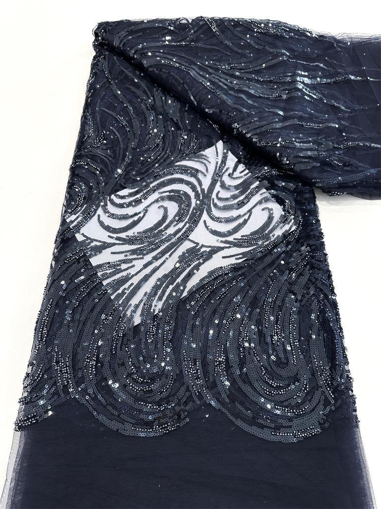 African French Beaded Lace Fabric 2025 High Quality Lace Embroidered Nigerian 3d Sequins Tulle Lace 5 Yards For Sew Party Dress