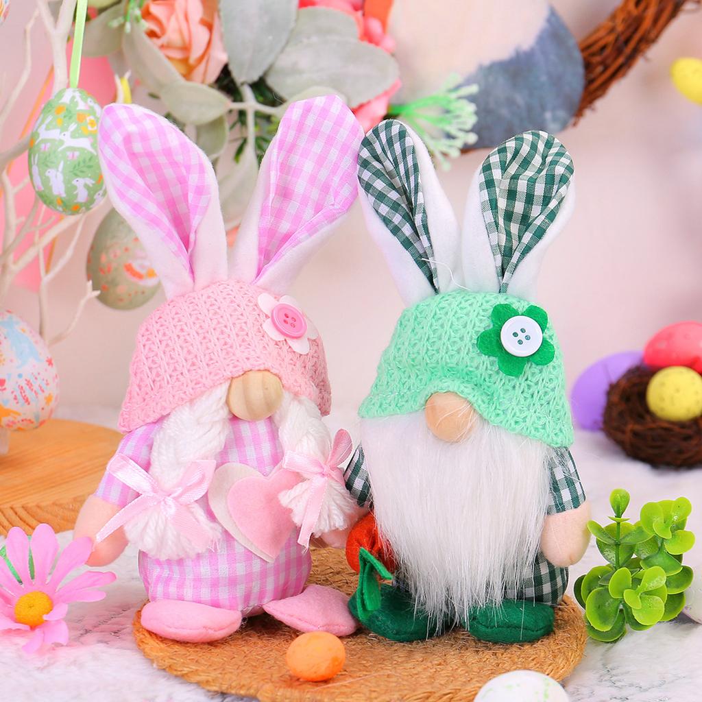Zhongran Easter Plaid Rabbit Ear Doll Prop Ornament Faceless Elderly Couple Doll Ornament