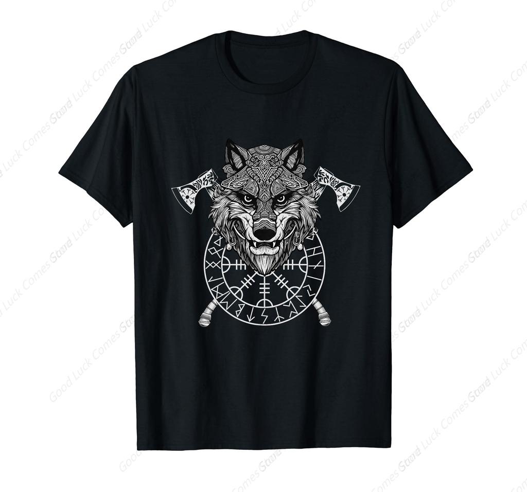 Valhalla Wolf Masker Odin Runen Noorse Kompas Viking T-shirt