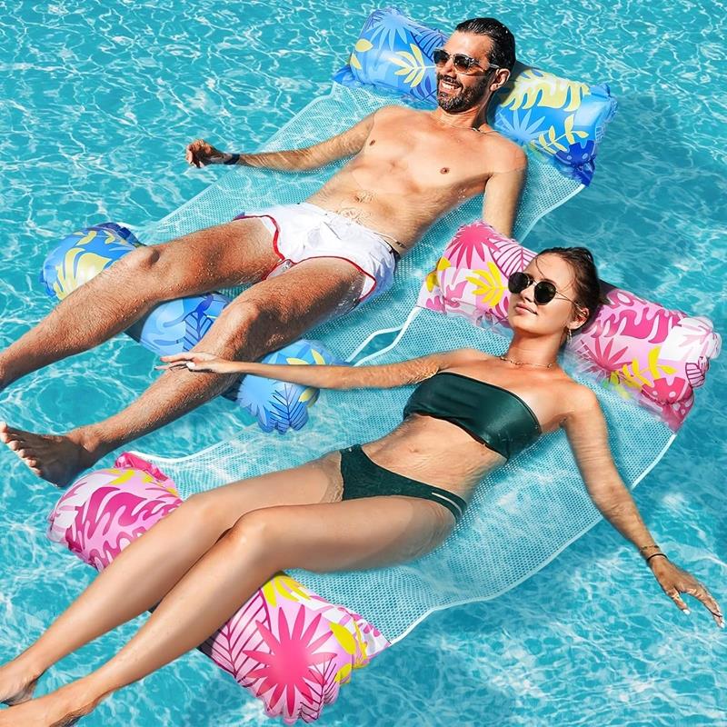 Water Hammock Swimming Mattress Inflatable Pool Deckchair with Net 130x70cm