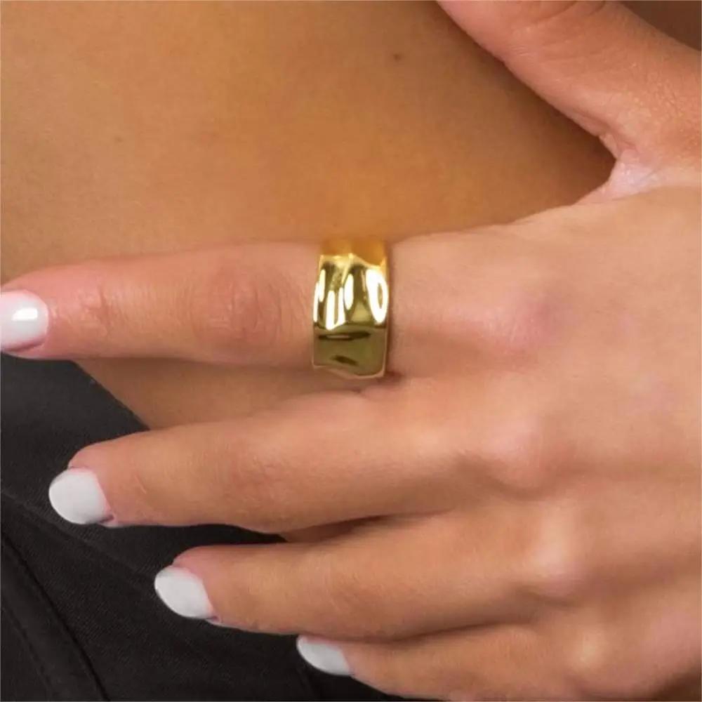 1/3 PCS Stackable Resizable Stainless Steel Wave Cuff Ring Plated Silver Gold Minimalist Irregular Rings for Women Jewelry