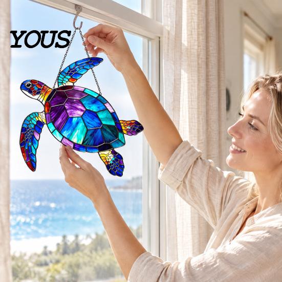 Schildkröte Ornament Sonnensammler, Acryl Fenster Hängeornament, Falsches Buntglas Friedliche Ozean Atmosphäre Dekoration Küsten für Liebhaber, Garten Weihnachten