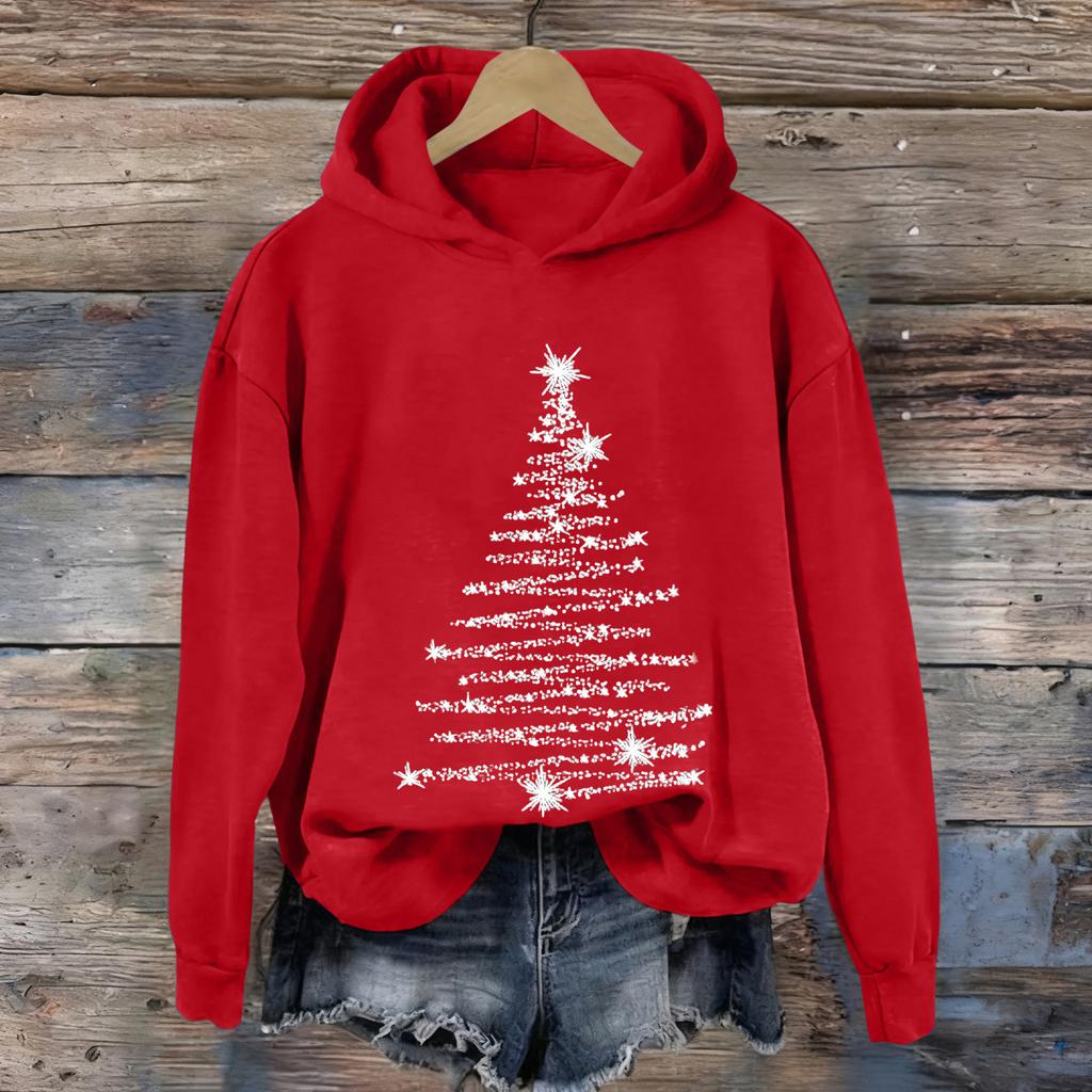 Ladies' Christmas Printed Casual Long Sleeved Round Neck Sports Hoodie Top