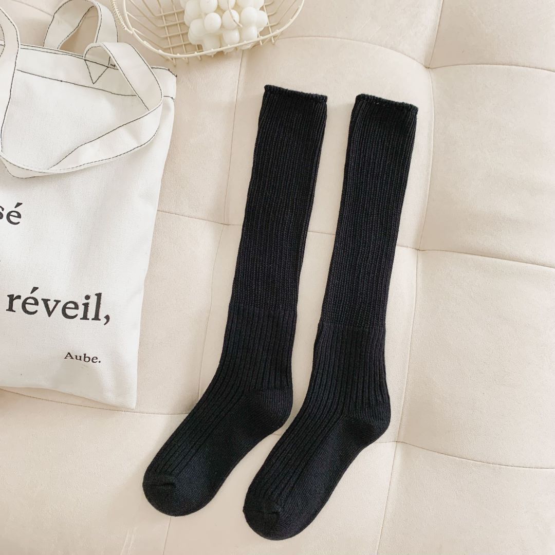 

Stacked Socks, Solid Color, Thick Line Calf Socks, Summer Thin Ice Socks, Mary Jane Mid-Leg Socks, White Cotton One size fits all чорний