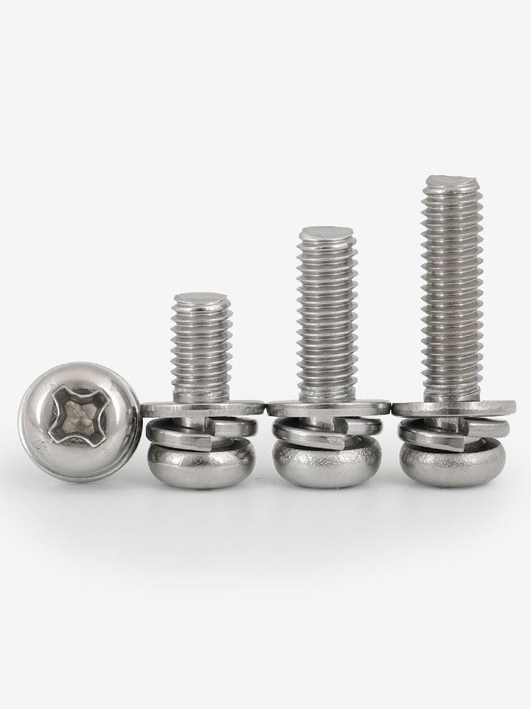 304 Stainless Steel Phillips Round Head Screw Bolt with Washer, M1.6-M8 Sizes M4*8 (10 pcs) 316