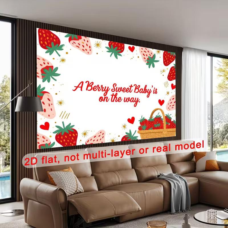 2D Gender Neutral Baby Photography Backdrop with Red and White Strawberries