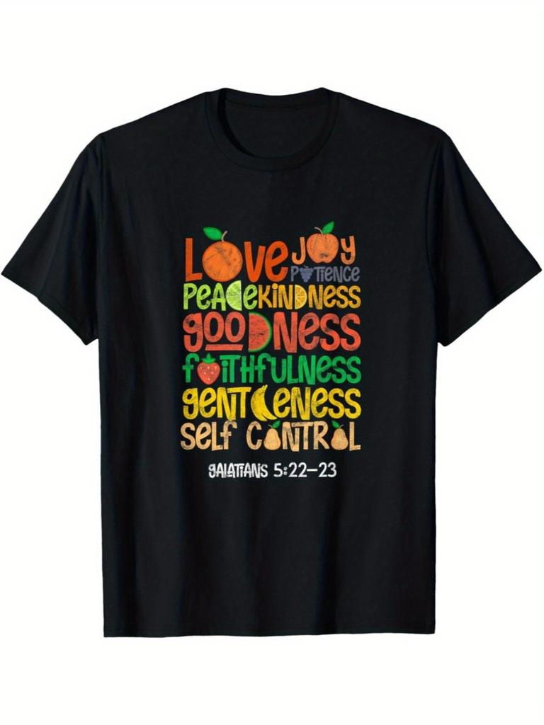 Fruit Themed Christian Virtues T Shirt Love Joy Peace Patience Kindness Goodness Self Control Bible Tee with Colorful Fr