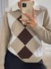 European & American Autumn Neutral Style Casual Diamond Jacquard Lapel Sweater for Women