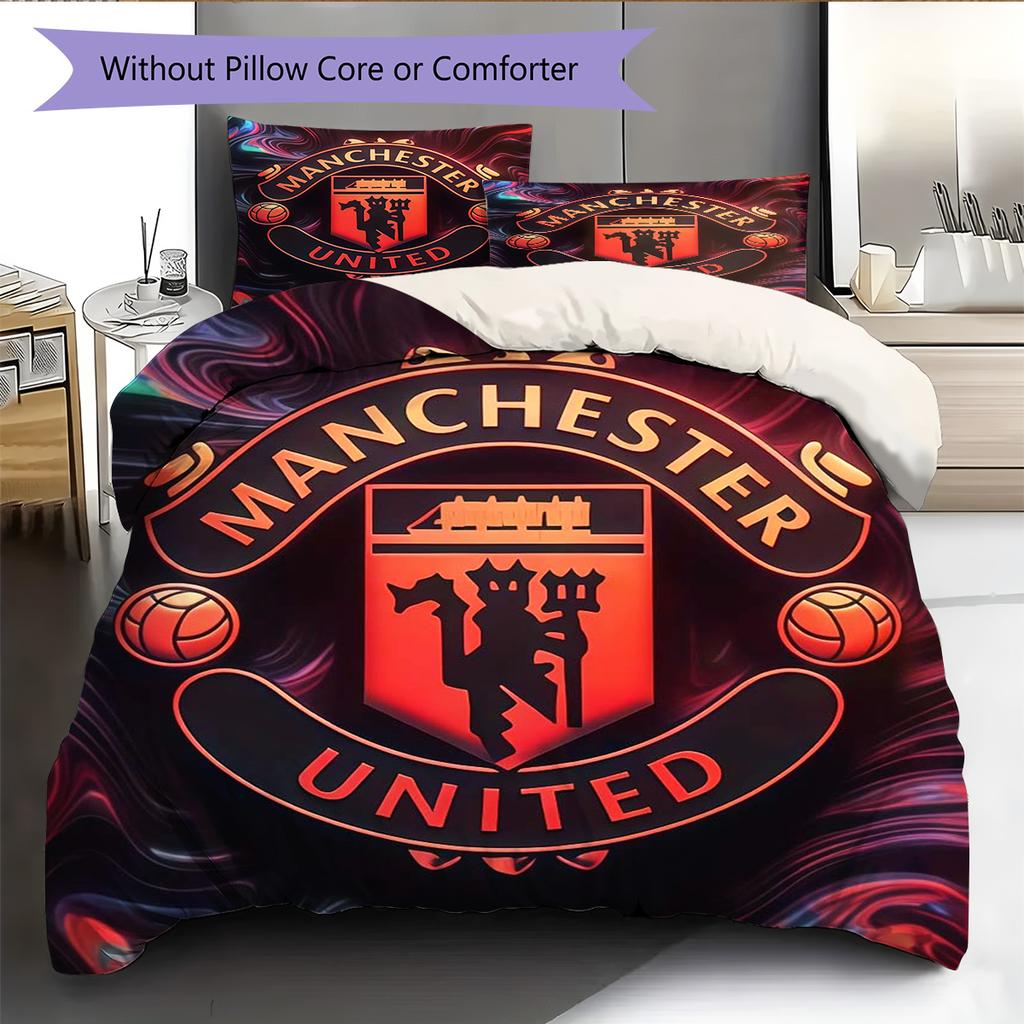 Set Lenzuola Trapunta Manchester United Copripiumino Federa Decorazione Casa Regalo di Compleanno (1 * copripiumino + 2 * federa, senza nucleo)