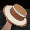Women's summer beach straw hat beach shade sun protection color blocked flat top sun hat British versatile top hat