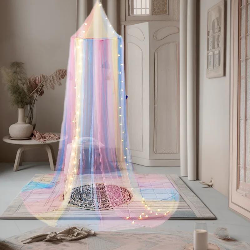 Regenbogen Bettvorhang Polyester Moskitonetz Prinzessinnenbett Vorhänge Von der Decke Schlafzimmer Dekoration für Mädchen