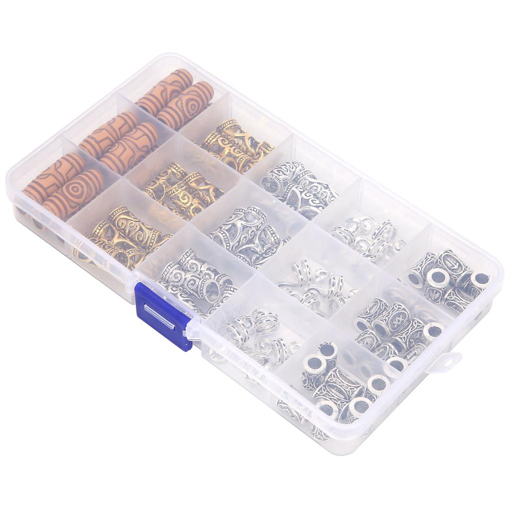 75 ks starožitných stříbrných zlatých korálků do vousů, dredů, zaplétacích korálků do vlasů, příslušenství