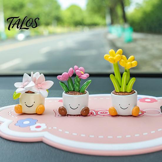 Decorative Accessories for Car Interior Cute Mini Flower Pot Figurine, Resin Cartoon Planter Ornament Kawaii Plant Figurine Shelf Dashboard