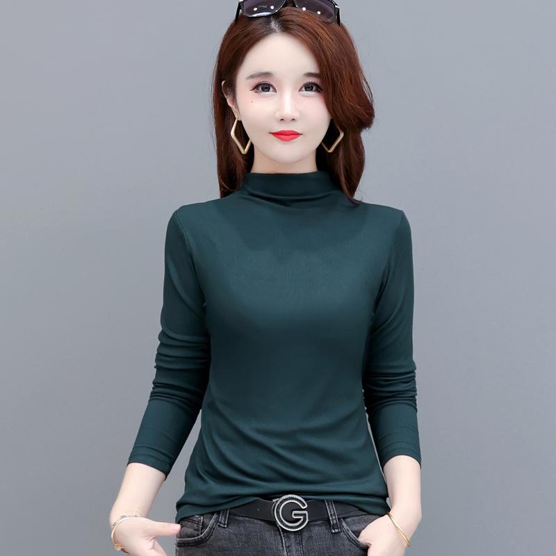 Women's Long Sleeve Modal T-Shirt: Loose Fit, Slimming, Half Turtleneck, Stretchy, Large Size, Perfect for Spring and Autumn.