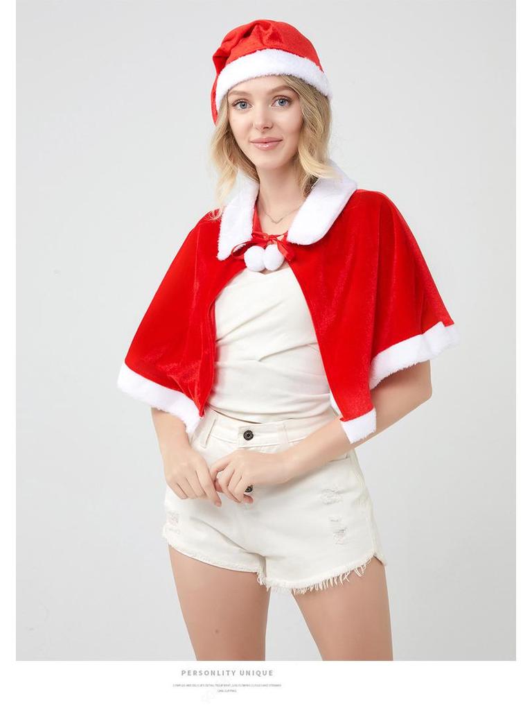 Dospělý s kapucí plášť, Vánoční dámský zlatý sametový cosplay kostým