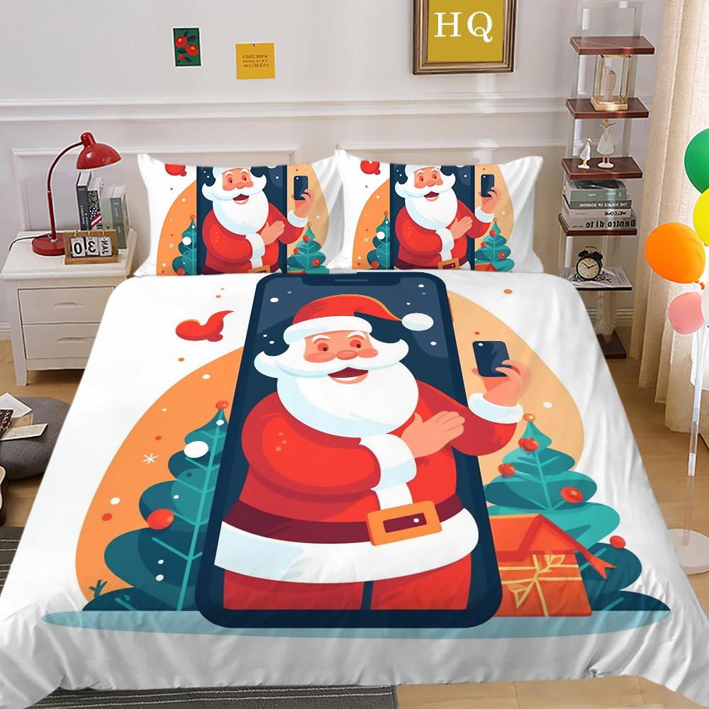 

Christmas Black And White Printing 3D Printing Polyester Pillowcase Quilt Cover Two Or Three-Piece Set Is Available EU Single 135*200