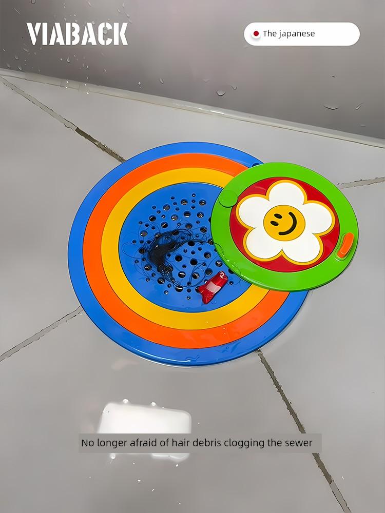 No Need To Tie Your Hair! Rainbow Floor Drain Cover, Silicone Anti-Odor Device for Bathroom, Anti-Clogging and Anti-Odor Filter for Kitchen