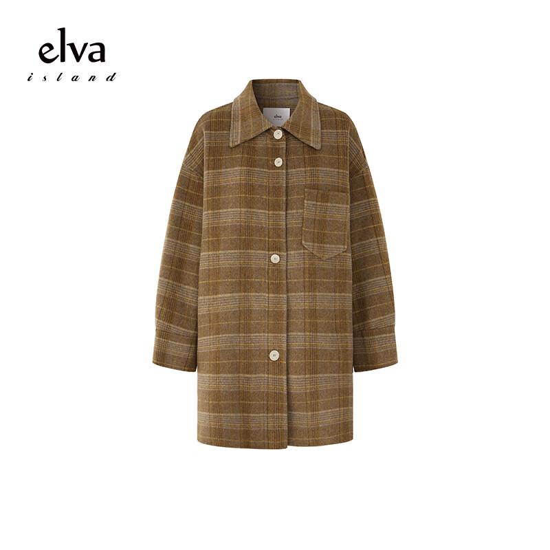 Elva' Island Women's Retro Plaid Wool Coat