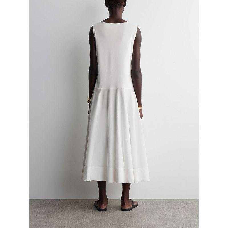 CS Summer New Product Women's Clothes Minimalist Standard Edition Boat Collar Cotton Mid Length Long Length Dress 1281566