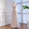 White nude light luxury high-end elegant suspender pearl bead dress host banquet dress LA11111F