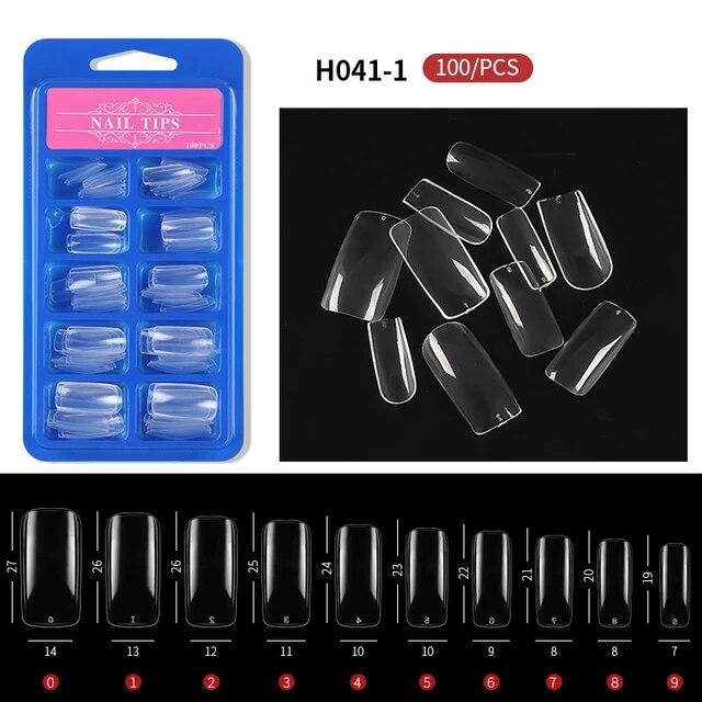100pcs/box Clear Transparent Seamless Fake Nails Full Coverage False Nails Tips Short T-shaped Full Sticker For Nails Manicures