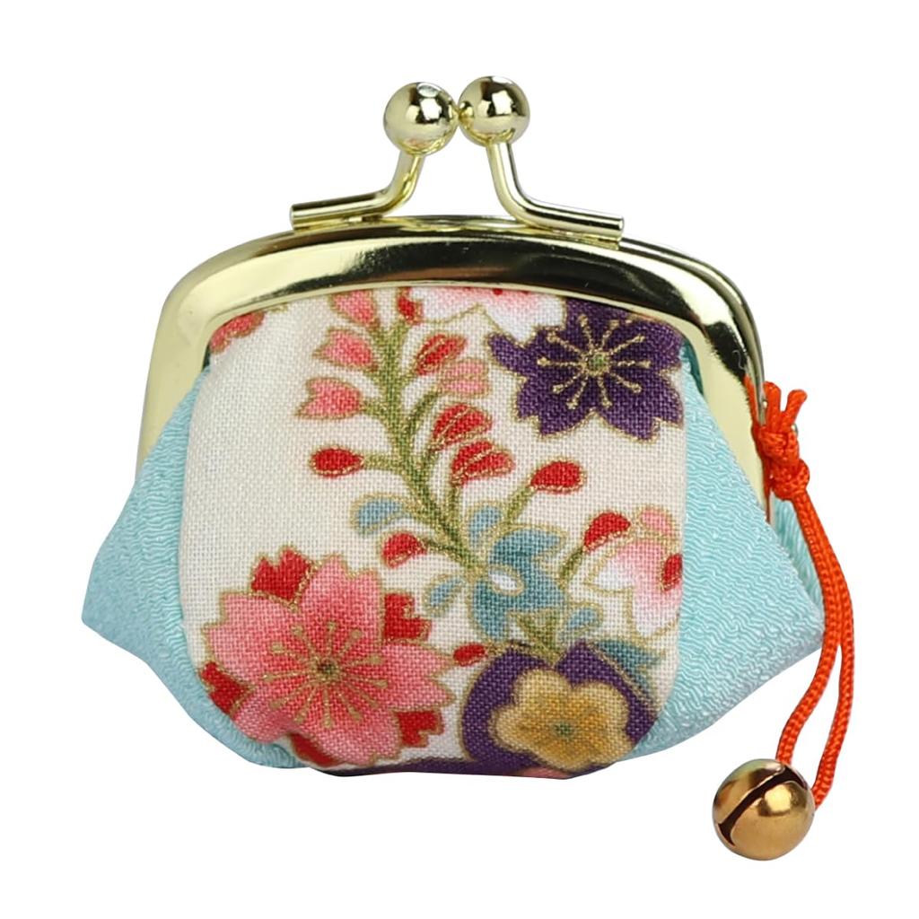 Clasp wallet with ring coin and bell Seasons in Full Bloom holder, purse, mini-sized (Four (Light Blue))