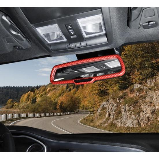 Interior Rearview Mirror Decor Ring for Dodge Challenger 2015+ Red Carbon Fiber