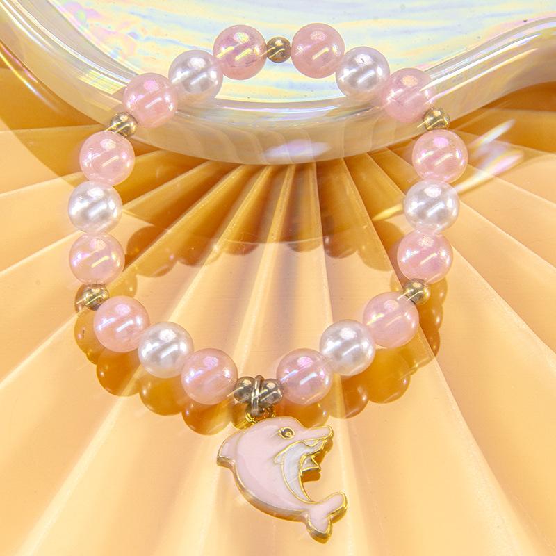 Cute Cartoon Women Bracelet, Beaded Design with Alloy Unicorn, Mermaid and Shell Charm, High Texture Daily Hand Ornaments