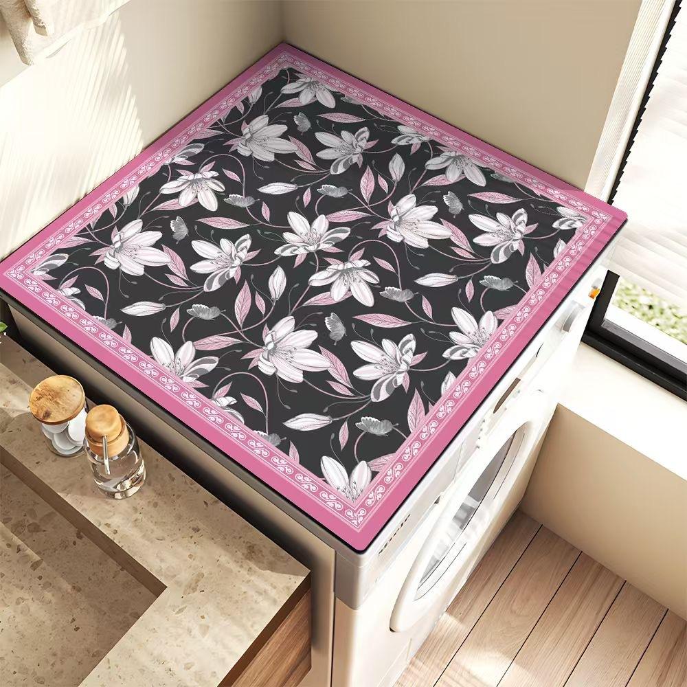 

Flower Pattern Washing Machine Cover Mat - Quick-Dry Absorbent Non-Slip Surface,Easy-Clean Floor Protector Pad for Laundry Room 30x40cm
