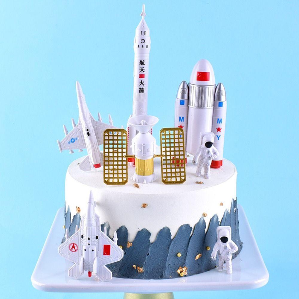 Boy Birthday Supplies Baby Shower Miniature Rocket Cake Toppers Space Shuttle Astronaut Figurine