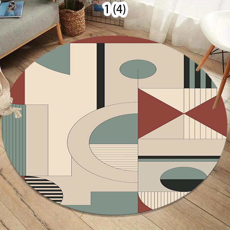 Round Area Rug with Artistic Geometric Color Block Patterns and Retro Abstract Lines for Living Room Bedroom and Home Decor