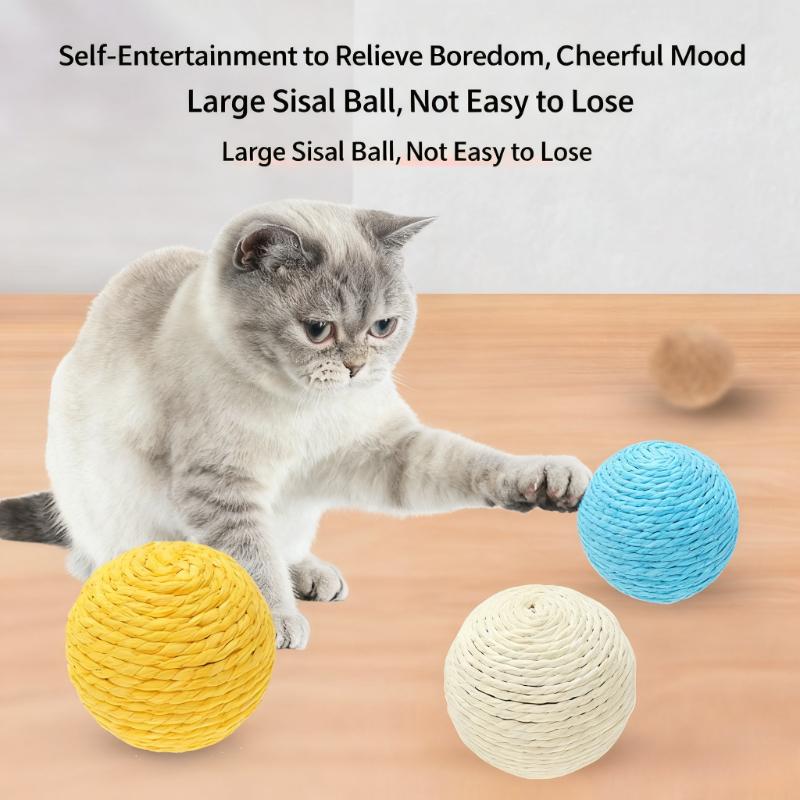 Paper Rope Sisal Ball Cat Toy - 3.15-inch Rolling Bite-resistant Teeth Cleaner, for Multi-cat Households Solo & Group Play