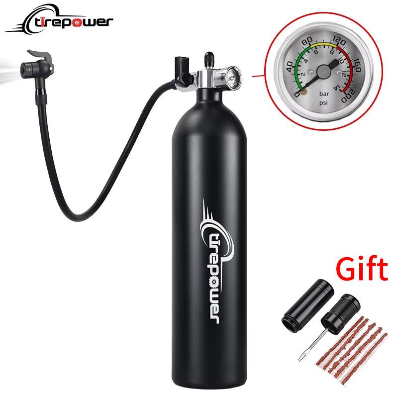 Aluminum 1.3L 200PSI Inflator Tyre Air bottle Tire Booster With Valve Gas Cylinder Clear Pressure Gauge For Bike Vacuum Tubeless FP1000-V5-G-Black