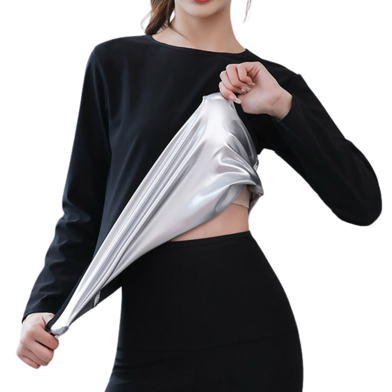 

Костюм для сауны Gorcre с длинным рукавом, плюс тренировочная футболка для женщин, тяжелый вес, можно стирать, размер, нижнее белье, одежда для уменьшения потоотделения, эластичный, потеющий, потеря, (1,