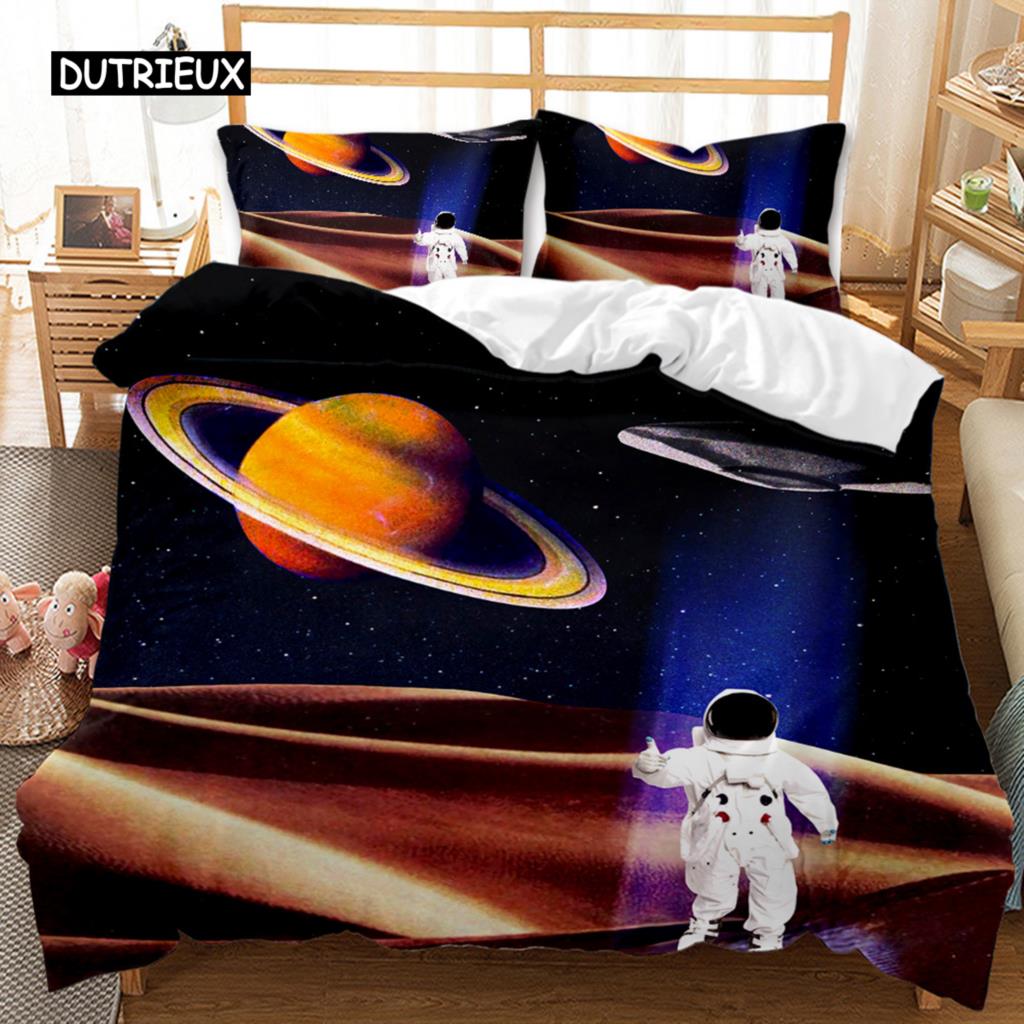 Spaceship Duvet Cover Set Spaceship Travel Through The Galaxy Space Bedding Set Pillowcase Queen King Size Polyester Qulit Cover