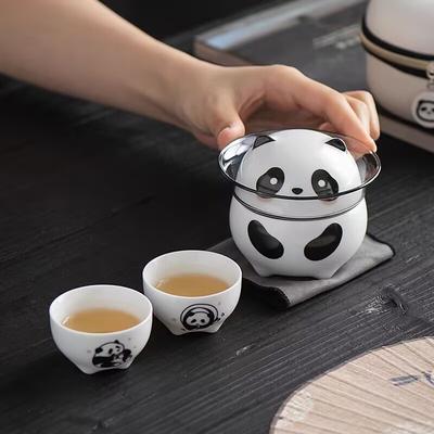Guochaofeng Panda Keramik-Kuaike-Becher, tragbares Reise-Teeset für draußen, persönliches Aufbrühen, eine Kanne und zwei Tassen.